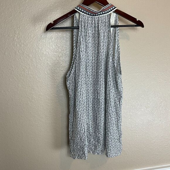 THML Anthropologie Women Sz XL White Navy Halter Top Embroidered Bohemian Blouse - Picture 4 of 12